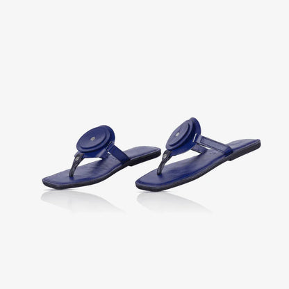 Women's leather sandals, Raha Blue Circle Sandals, with genuine blue leather uppers and unique circle detail.