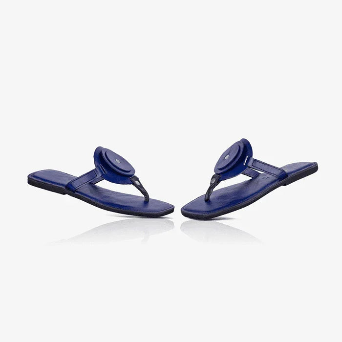 Pair of Raha Blue Circle women's leather sandals with a unique circle detail finish.
