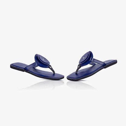 Pair of Raha Blue Circle women's leather sandals with a unique circle detail finish.