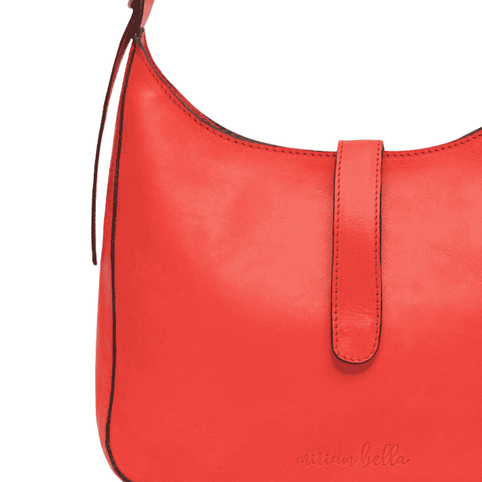 Close-up of pull-up leather texture on a Miriam Bella leather handbag for women, handcrafted in Kenya