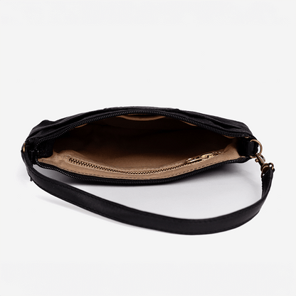 Black Mini Bag pouch with gold zipper on a white background