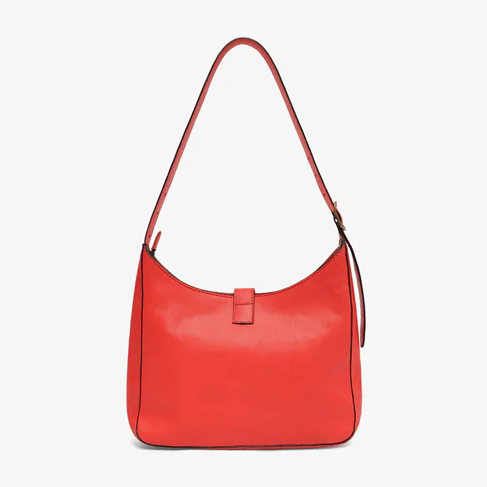 Red Leather Shoulder Bag on a light gray background
