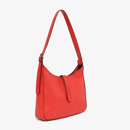 Red Leather Shoulder Bag on a light gray background